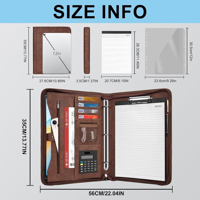 Eshow Portfolio Organizer - 3 Ring Binder with Zipper, Vegan Leather Business Padfolio Folder with Notepad Includes 5 Clear Sheet Protectors for Documents Files for Men Women - Image 4